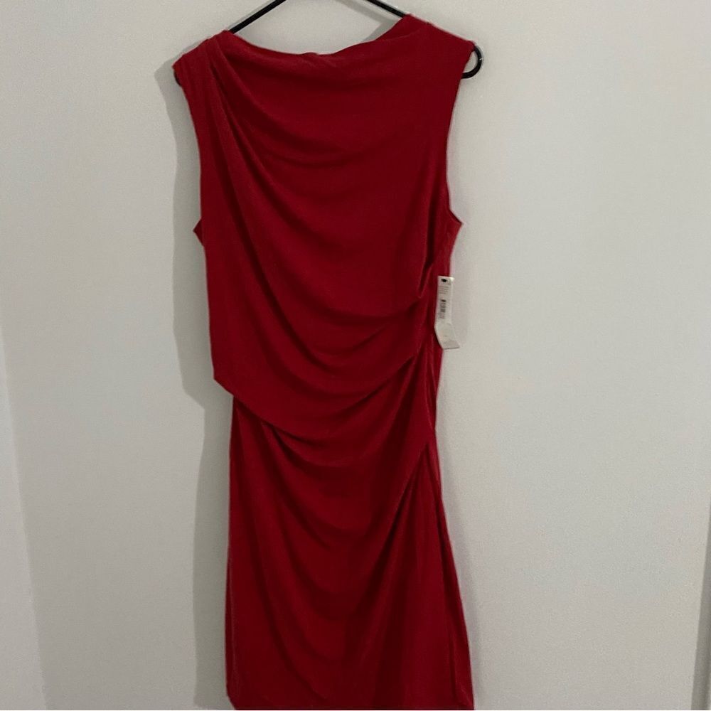 DKNYC Women’s Red Drape Neck V Back Ruched Formal Dress